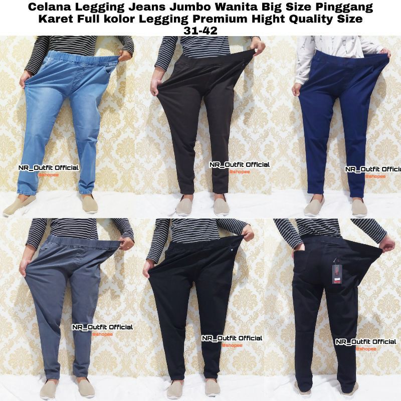 Legging Jeans Panjang Jumbo Wanita Big Size Pinggang Full Karet Leging Premium Hight Quality 31-42