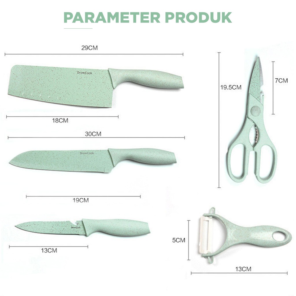 Pisau set dapur ceramic keramik 5pcs 5in1 kitchen knife set gunting dapur parutan peeler J18