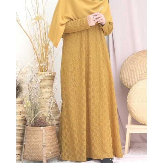 Gamis Safwa Brokat Gold Hijab Alila Original
