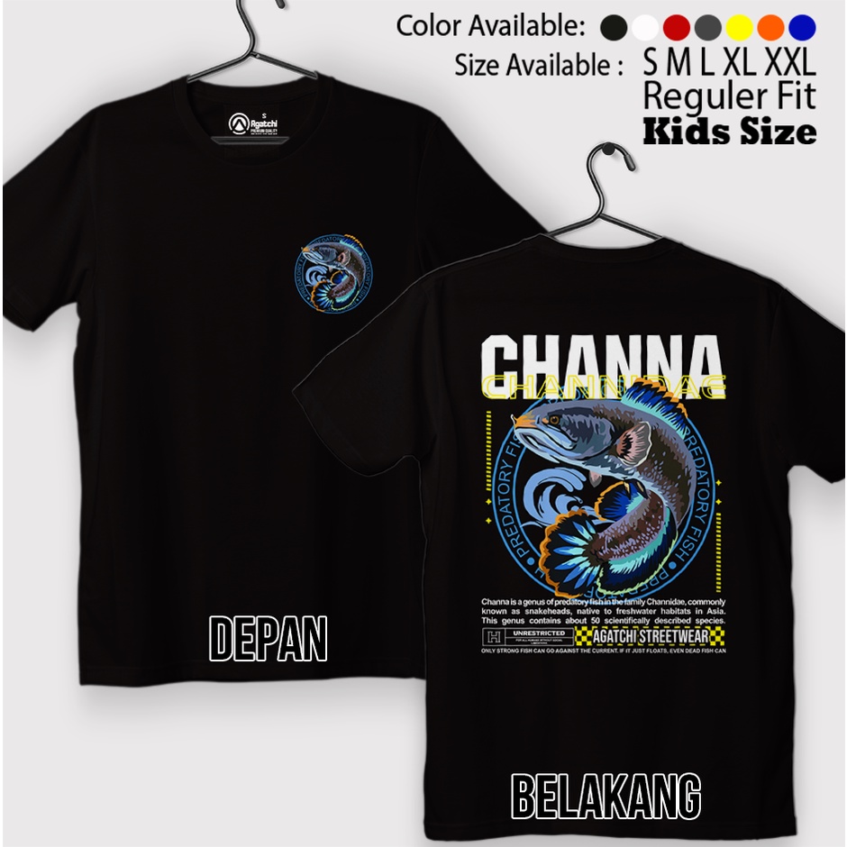 Baju Kaos Atasan Anak Laki-laki Streetwear Channa Channidae Ikan Predator Fish