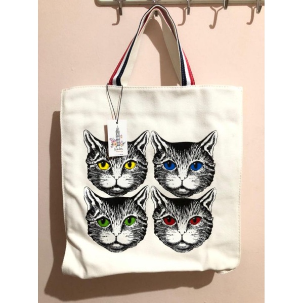 NEW - Huer London Berry Tote Bag Canvas Cat