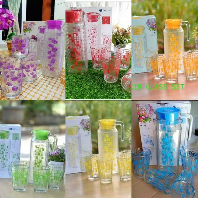 Teko Kimglass 5 IN 1 NEW- 1 TEKO , 4 GELAS - PITCHER MINUMAN SET
