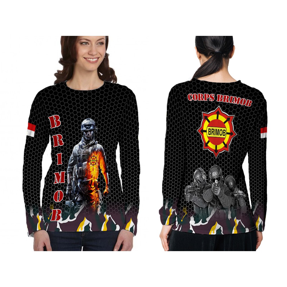 Kaos Brimob Wanita | Kaos Brimob Loreng | Kaos Brimob Lengan Panjang