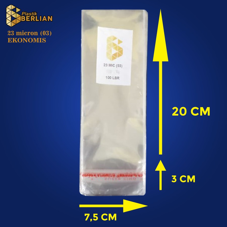 

7,5 x 20 cm Plastik OPP EKONOMIS 23micron (100 lbr) (lem/seal)