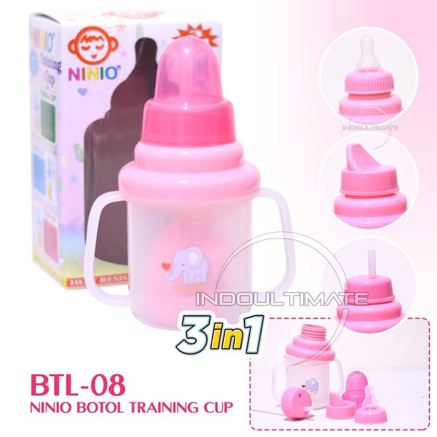 Botol Minum Bayi Training Cup 3in1 Ninio Dot Baby Botol Bayi Tempat Minum Bayi BY BTL-08