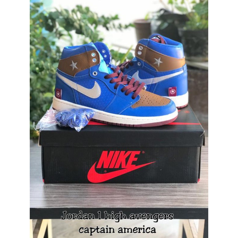 Sepatu Sneakers Pria Nike Air Jordan 1 Retro High " AVENGERS CAPTAIN AMERICA BLUE WHITE "