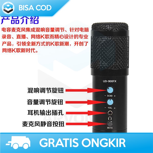 MIKROFON PODCAST CONDENSER USB POWER TAFFSTUDIO TECH UD-900FX ORIGINAL