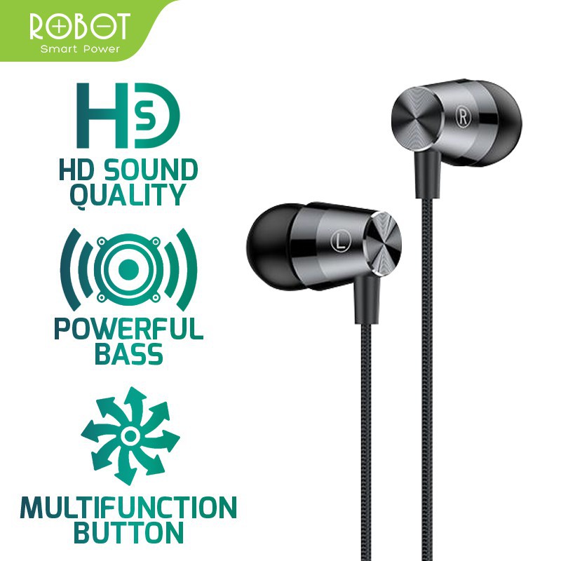 Headset Robot RE101S Wired Headset Wired Earphone Bass Android iPhone Original – Garansi 1 Tahun-0