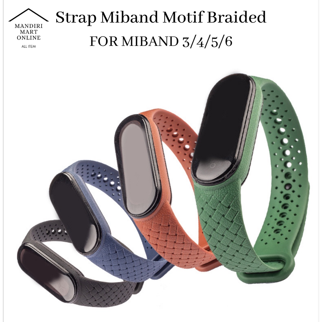 Strap MiBand 3/4/5/6 Strap Silicone  Motif Braided Tali Pengganti Xiaomi Mi Band 3/4/5/6 Warna Polos Braided