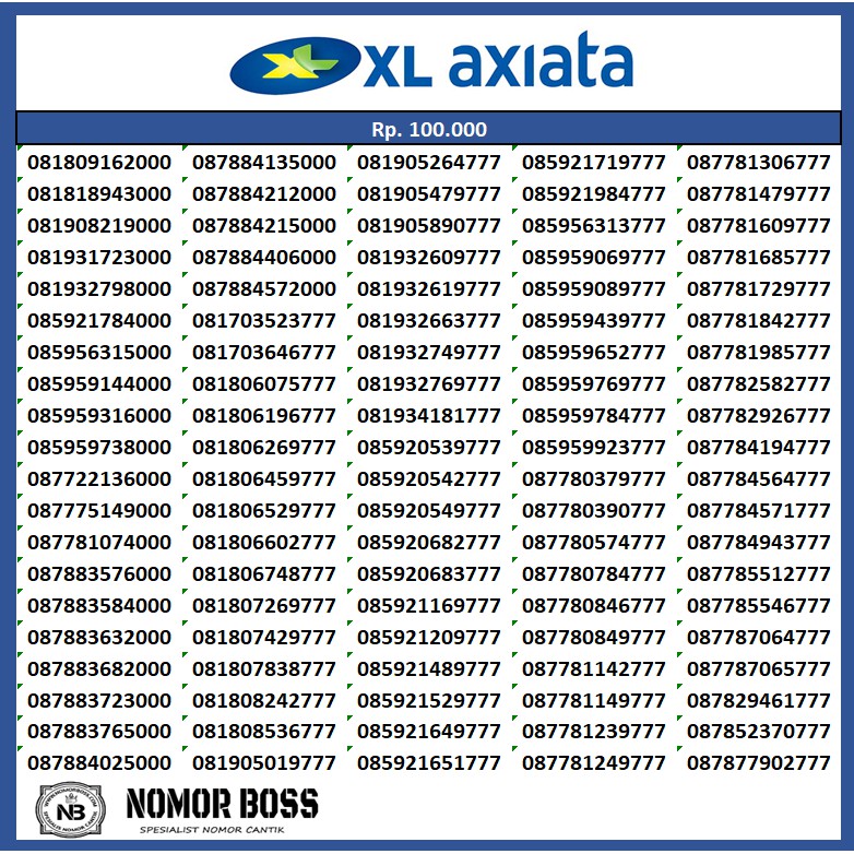 Nomor cantik XL 4G 777 888 999 000 