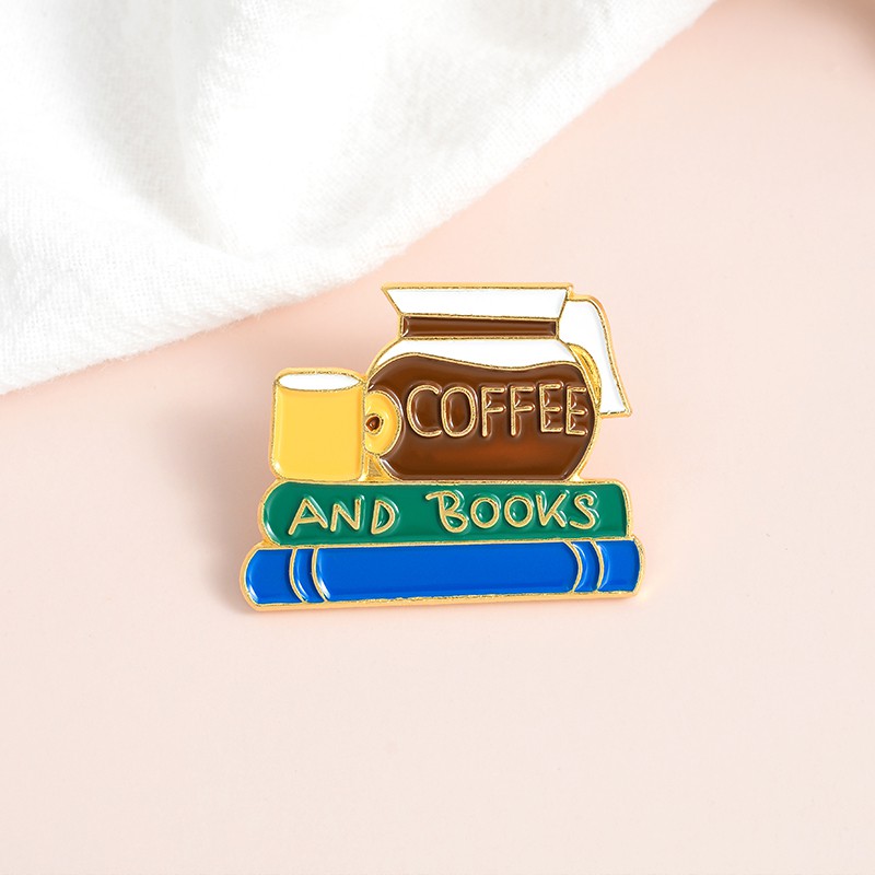 Bros Pin Enamel Desain Kartun Kopi / Buku / Minuman / Cacing Untuk Hadiah