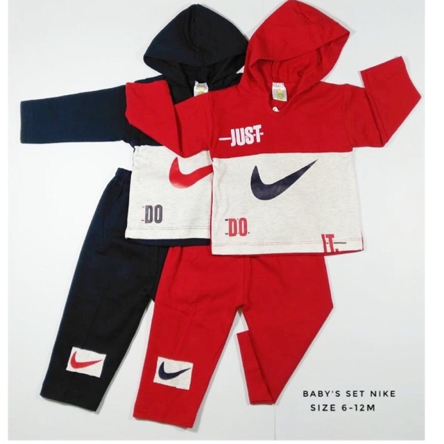 Baju anak laki laki setelan tangan panjang merah biru nike
