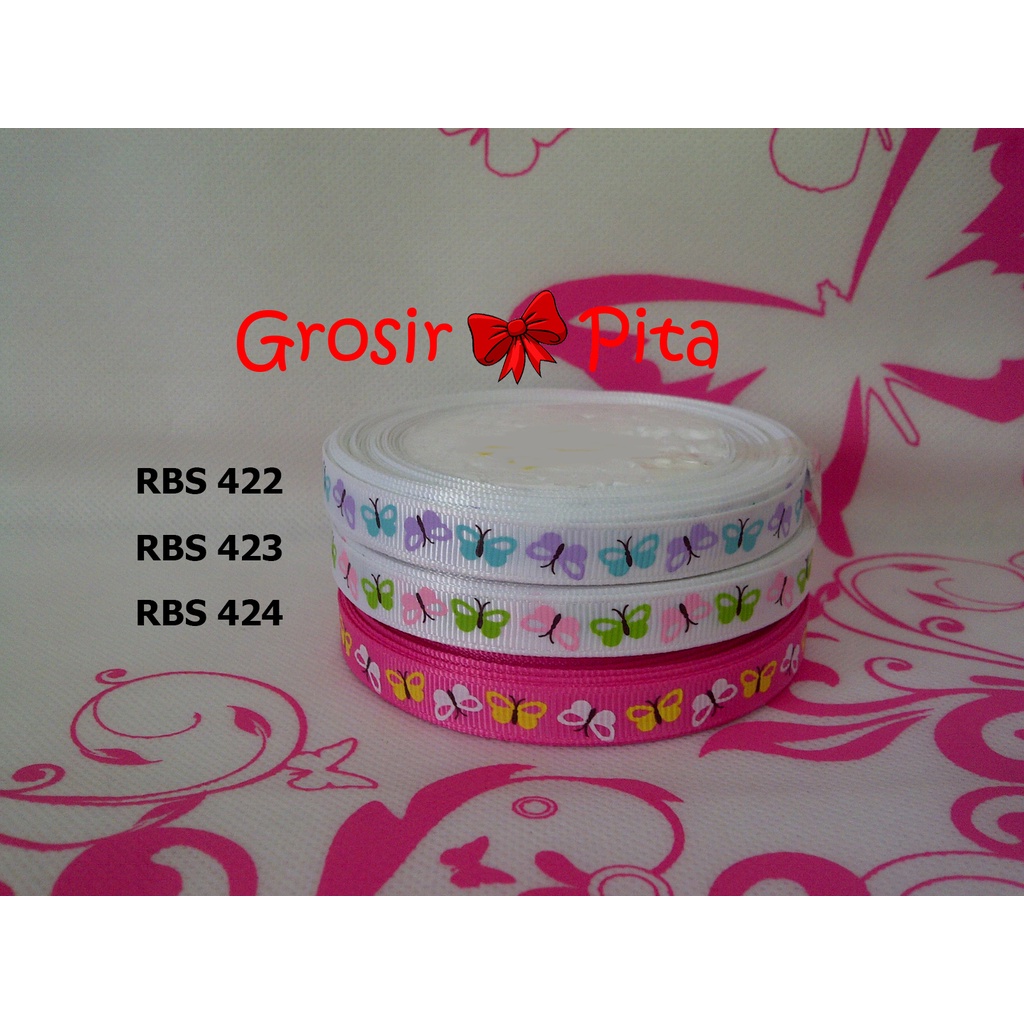 

(25 yard) Pita Grosgrain Motif Kupu Kupu RBS 422,423,424 | Toko Bahan Craft | Grosir Pita