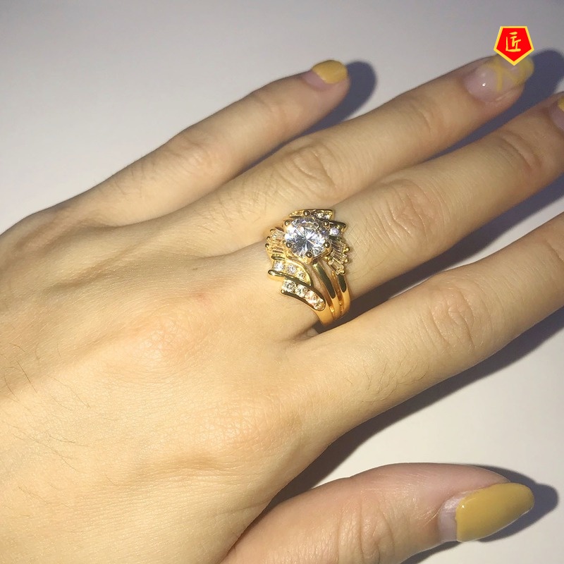 [Ready Stock]Fashion Personality 18K Gold Irregular Ladder Square Diamond Ring