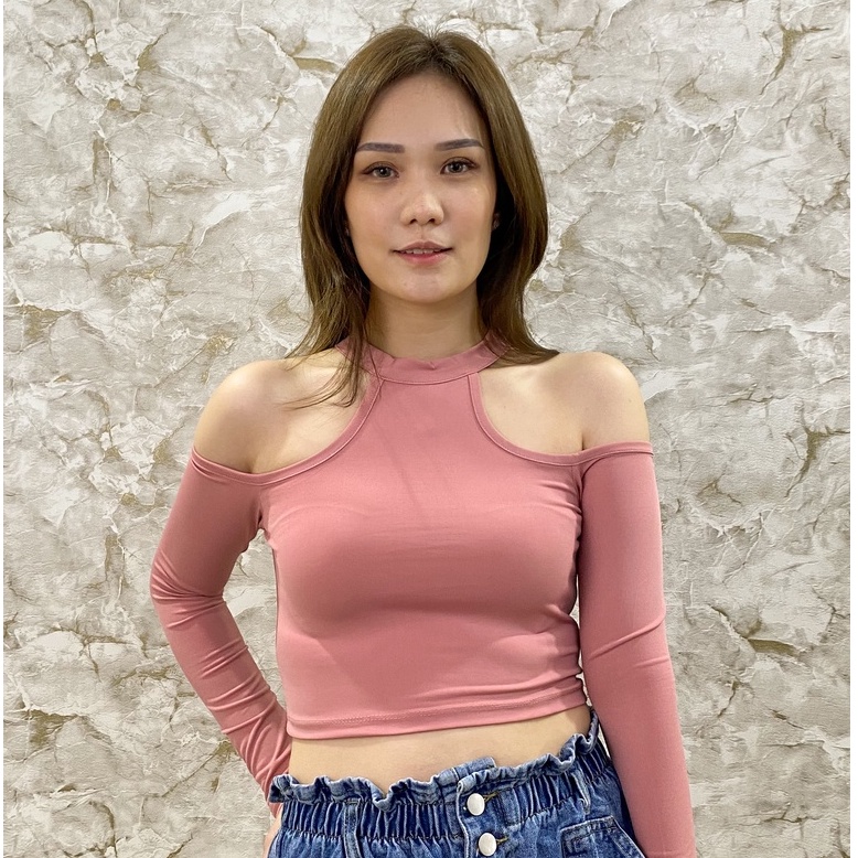 MODAVIE - NORIN CROP TOP Longsleeve Halter Crop Tee Baju Atasan Lengan Panjang