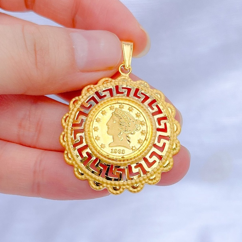 Liontin anak dan dewasa emas asli kadar 700 70 16k mainan kalung koin vintage coin victorian lebar pendant gold bunga renda kuning tiga 3 gram gr g