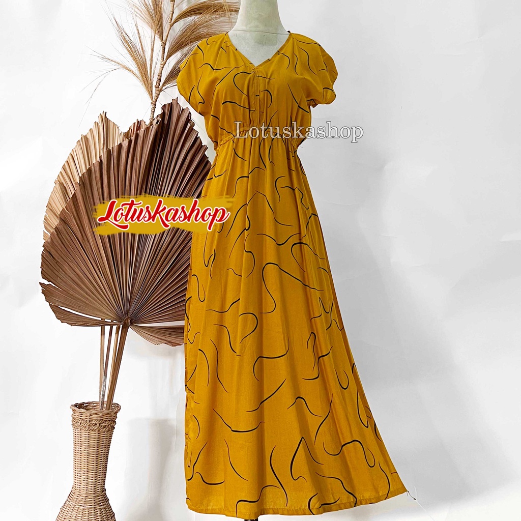 Dress Manohara Bali Panjang Molusca-Molusca Mustard