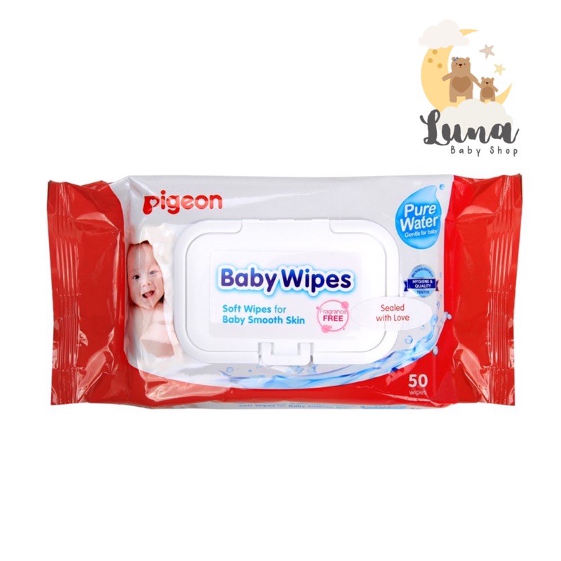 Pigeon Baby Wipes Pure Water 50s Flip Top - Tissue Basah Bayi