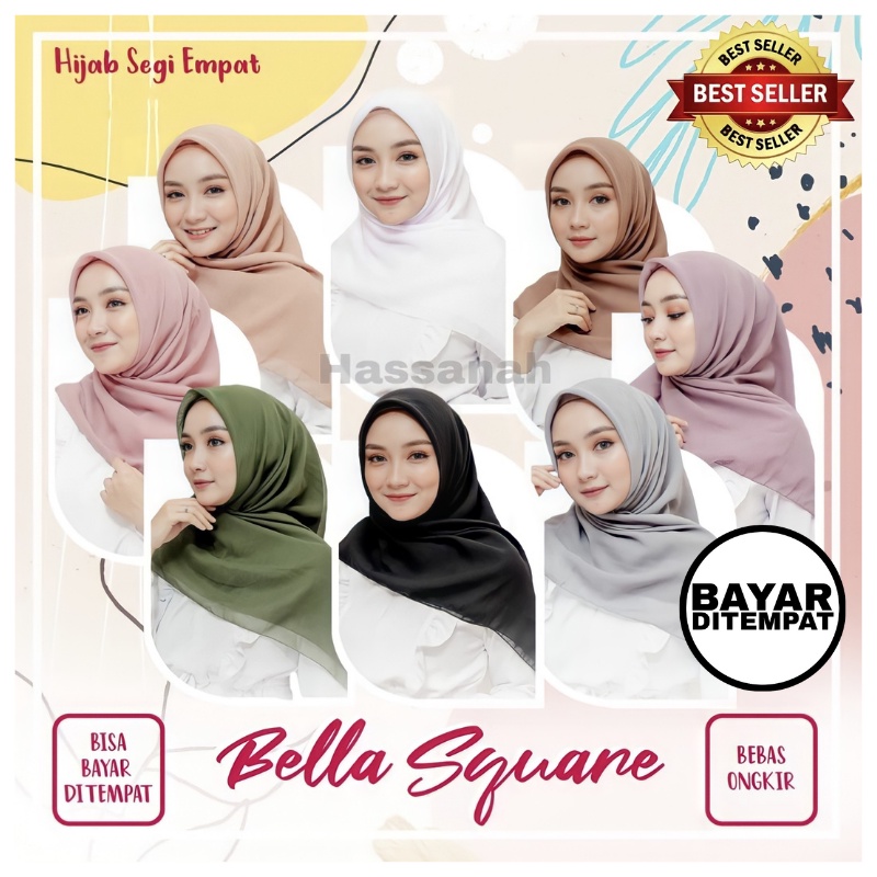 Bella Square - Hijab Segi Empat Jilbab Muslimah Bela Squer Kerudung Berkualitas - Kerudung Terbaru - Warna Lengkap