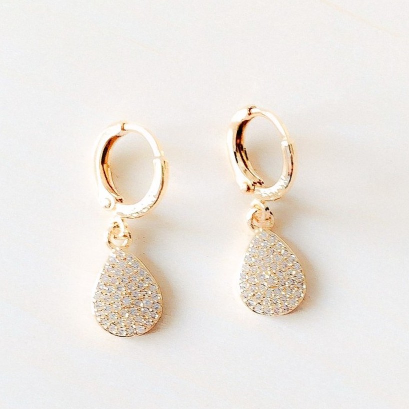 Anting Wanita Model RainDrop Full Zirconia Gold Xuping