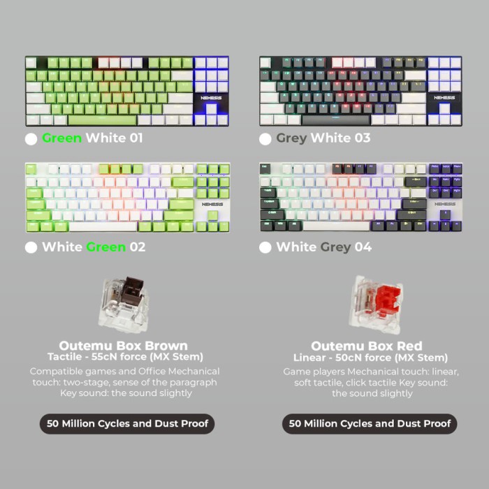 NYK Nemesis MKN-01 EZALOR Keyboard Gaming Mechanical TKL Outemu Switch - Grey White, Brown Switch