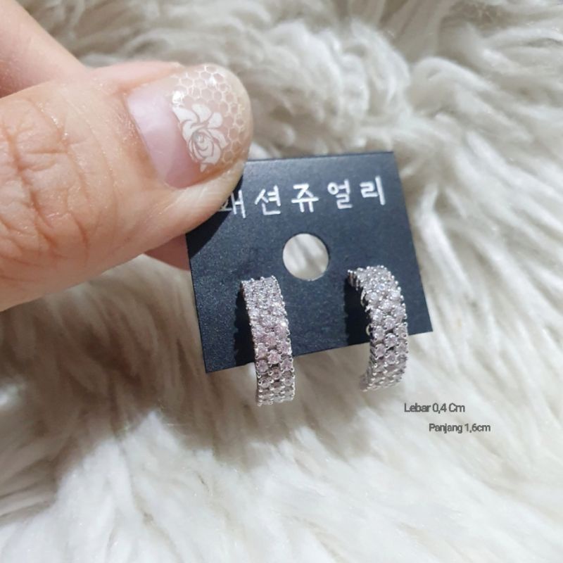 Anting Premium Lapis Silver925 Perak Mata Kilau Anti Karat anti alergi premium Quality S490