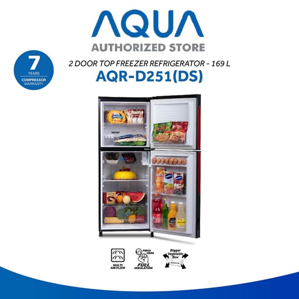 AQUA JAPAN AQR-D251(DS/LS) Kulkas 2 Pintu 169 Liter