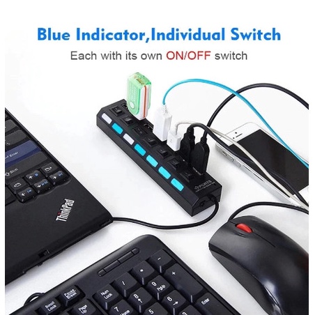 PENGHUBUNG USB 7 LUBANG + SAKLAR ON OFF 2.0 HIGH SPEED HUB 7IN1 7PORT OUTPUT CABANG USB FLASHDISK MOUSE SPEAKER FOR LAPTOP PC KOMPUTER DLL