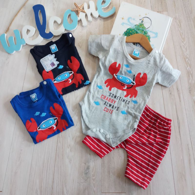 Crabby Setelan baju bayi cowok jumper anak bayi laki-laki newborn motif 3D 0-9 bulan allsize
