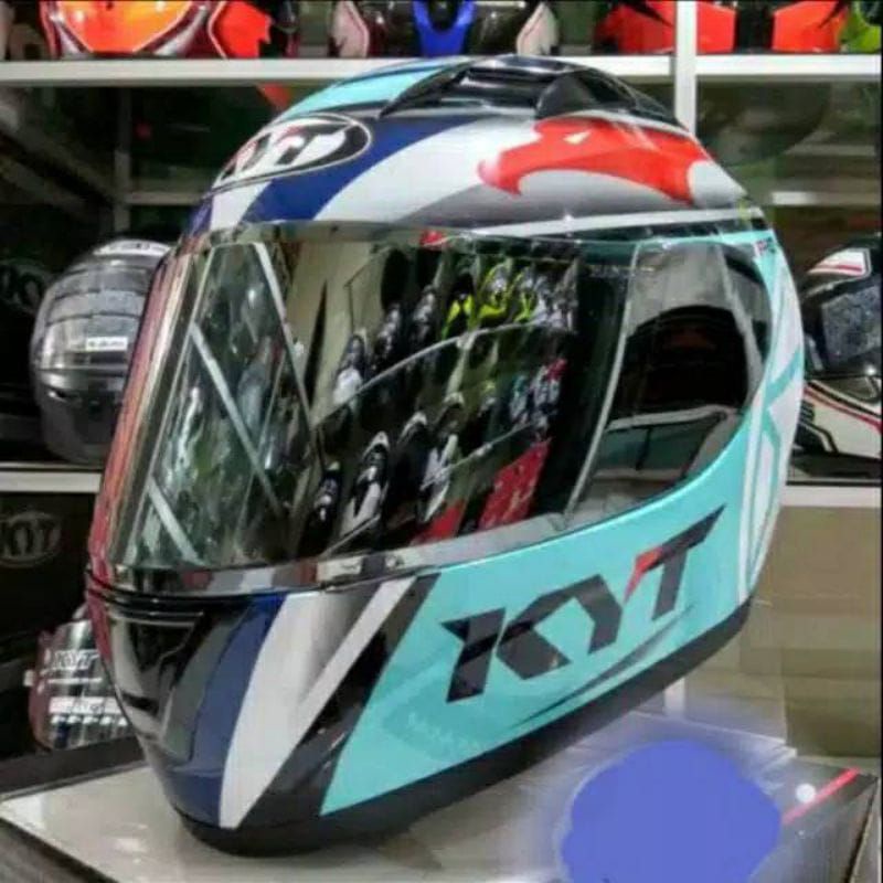 Flar visor iridium blue kyt r10 + kyt rc-7 + kyt k2r + mds viktori plus top + stiker visor kyt