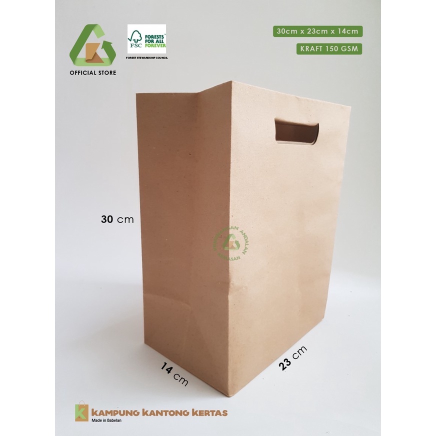 

Paper Bag Kraft/ Kantong kertas coklat tenteng polos 30cm x 23cm x 14cm (WAJIB MEMBELI EXTRA PACKING)