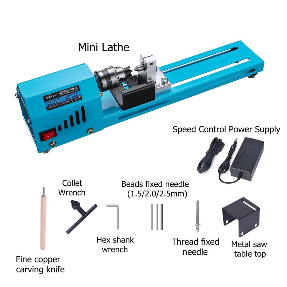 Mesin Bubut Kayu Mini Lathe Beads Grinding Polisher DIY Woodworking 150W