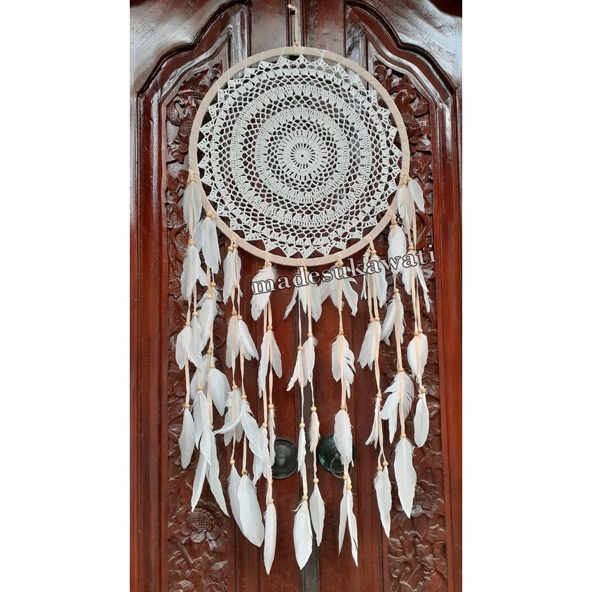 Dream catcher sulam diameter 32cm bulu ayam jaring benang dekorasi hiasan gantungan