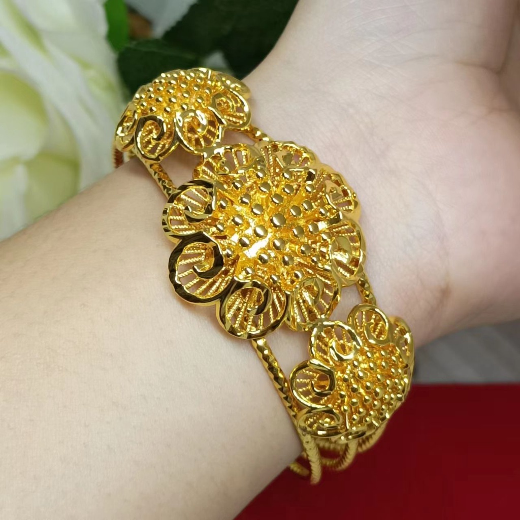 Kendari Gelang Tangan bunga Lapis Emas 24K gold perhiasan Dubai bangle Bracelet hadiah ulang tahun