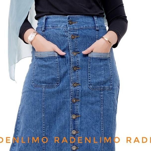 Rok Span Jeans Panjang Full Kancing Rawis - Radenlimo