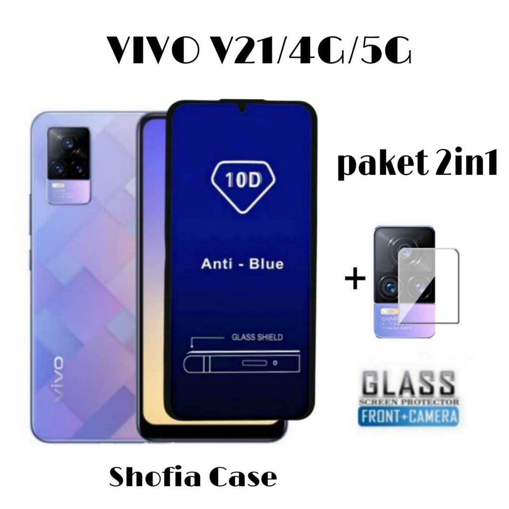 PROMO 2IN1 TEMPERED GLASS BLUE VIVO V21/4G/5G VIVO Y20S ANTI  RADIASI FULL LAYAR