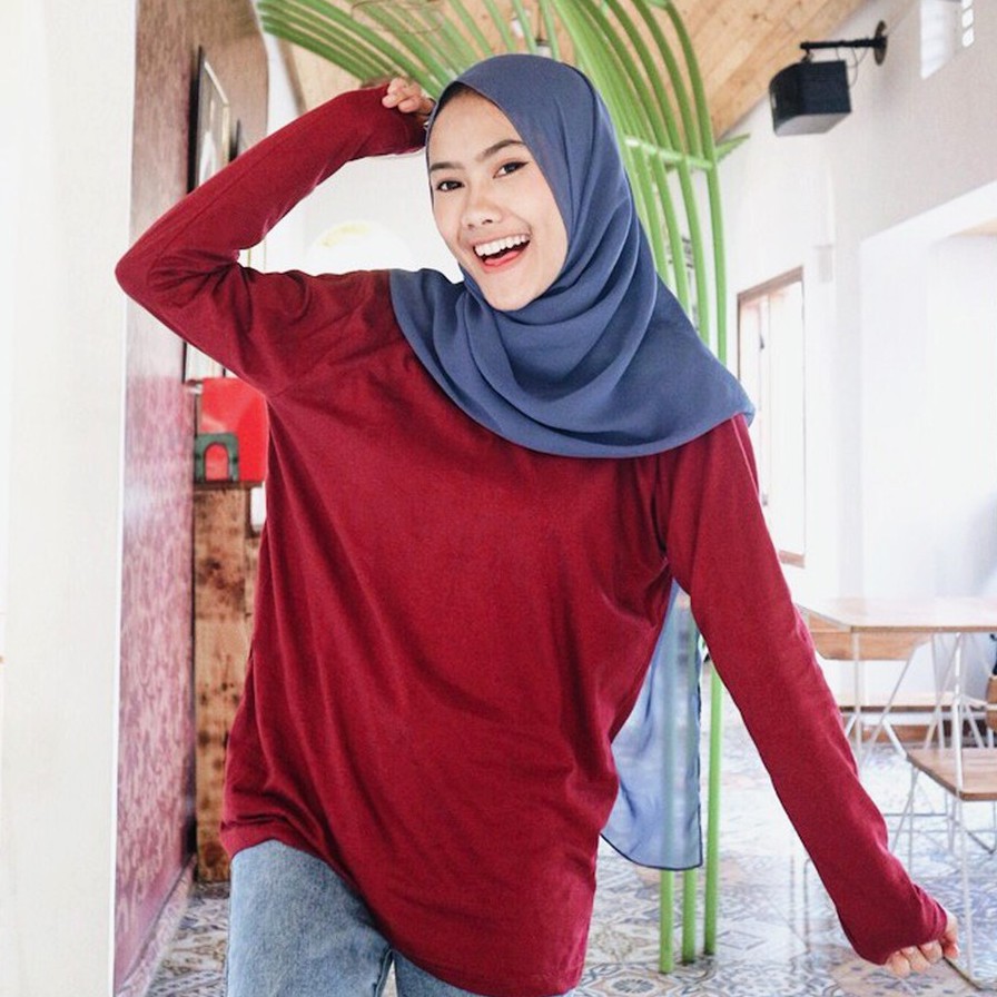 BESS - Kaos Hijab Lengan Panjang Polos Wanita / Kaos Hijab O-Neck Lengan Panjang Wanita - MAROON