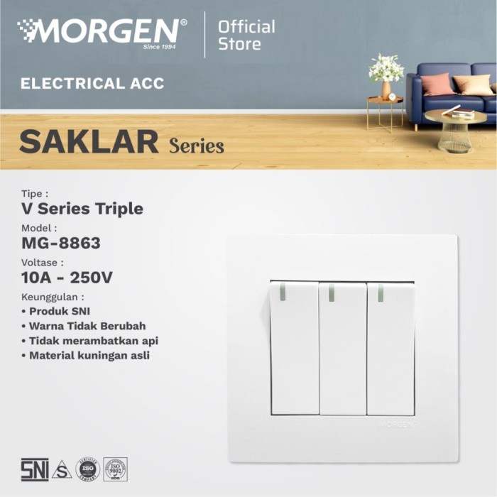 Morgen V series Saklar 3 Gang MG 8863 Premium SNI Bestprice