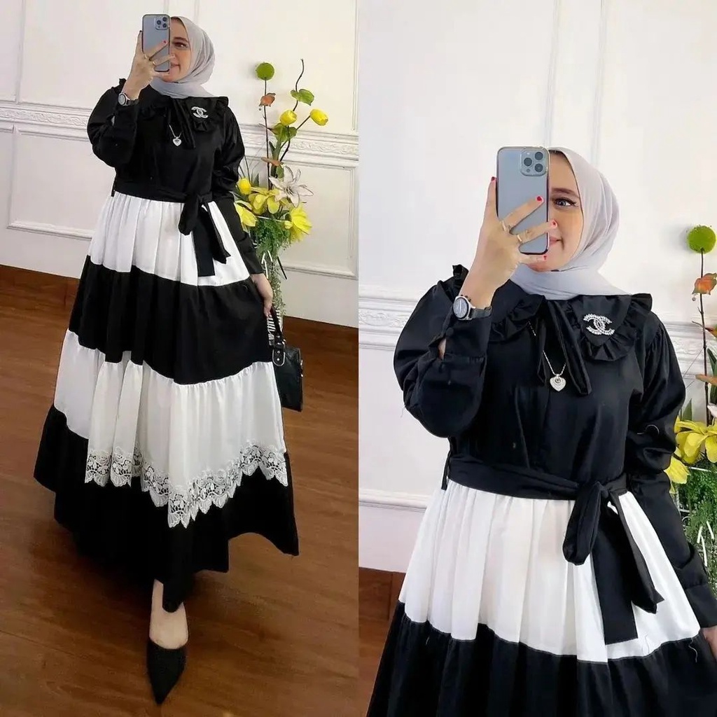 GAMIS WANITA KEKINIAN AURORA DRESS BAHAN KATUN RAYON MIX RENDA LD 110 CM PB 137 GAMIS WANITA TERBARU 2023 KEKINIAN / GAMIS KATUN RAYON PREMIUM / DRESS WANITA TERBARU KEKINIAN / MAXI DRESS WANITA JUMBO