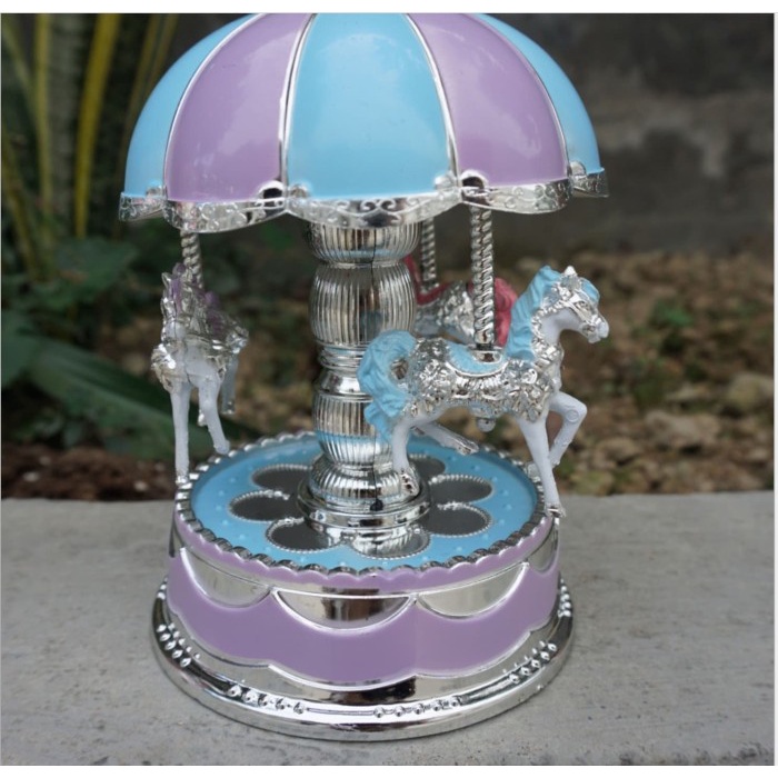 MUSIK-KOTAK- LIGHT CAROUSEL MUSIC BOX / KOTAK MUSIK KOMEDI PUTAR KUDA LAMPU KADO - PURPLE -KOTAK-