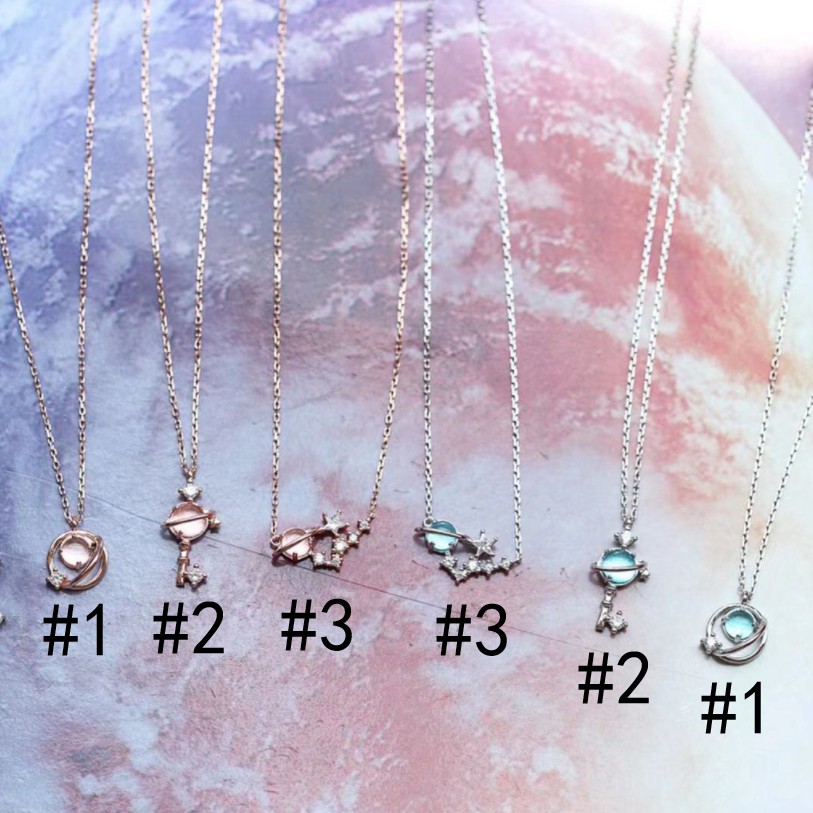 [1 PCS] Kalung Chain Necklace Planet Blue Crystal Sapphire Clavicle Pendant Necklace Fashion Jewelry