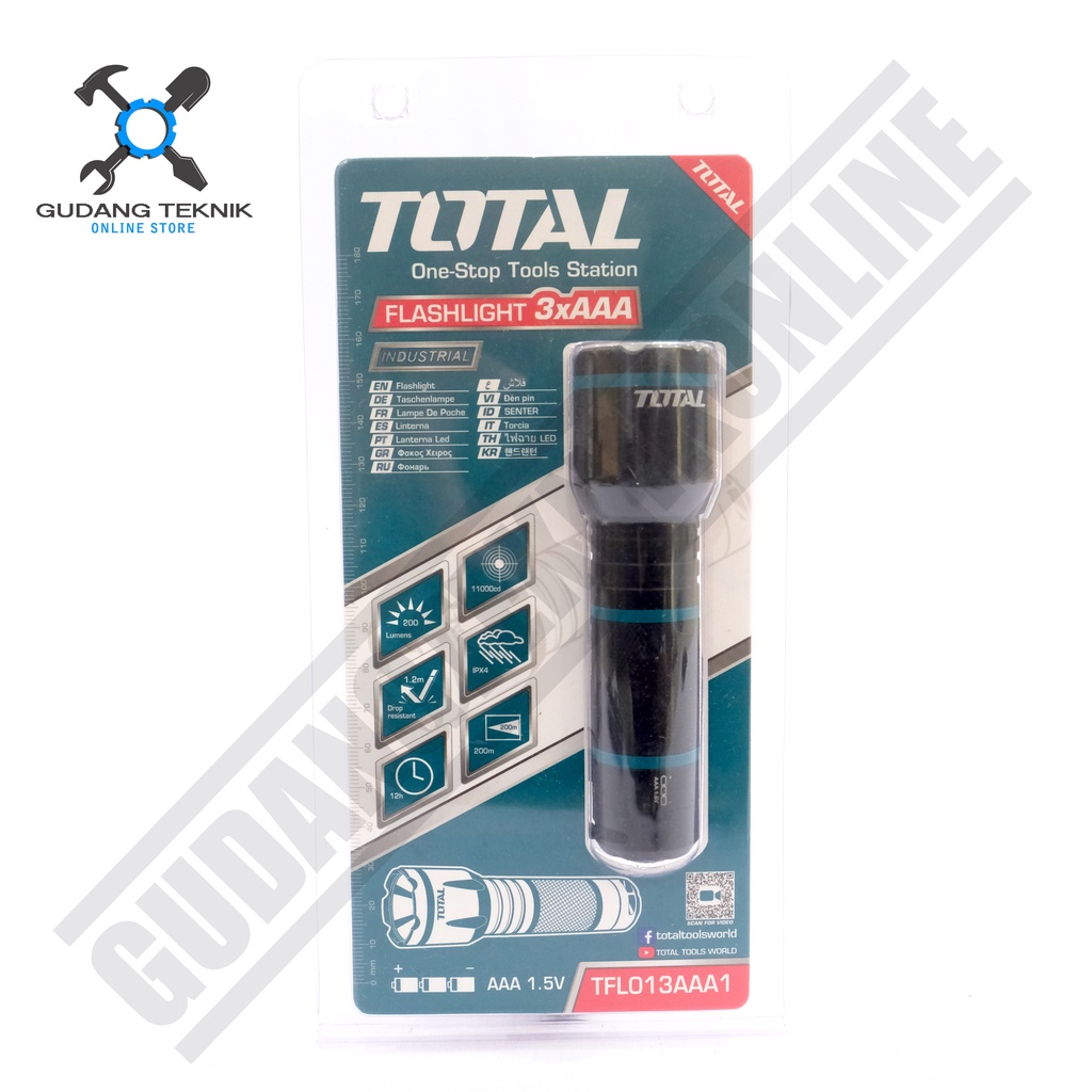 Senter Led TOTAL TFL013AAA1 / Flashlight Lampu Senter 200 Lumens TOTAL TFL 013 AAA