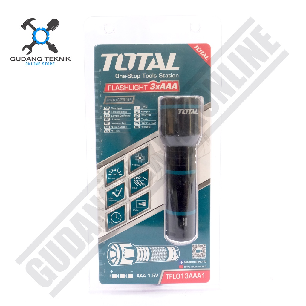 Senter Led TOTAL TFL013AAA1 / Flashlight Lampu Senter 200 Lumens TOTAL TFL 013 AAA