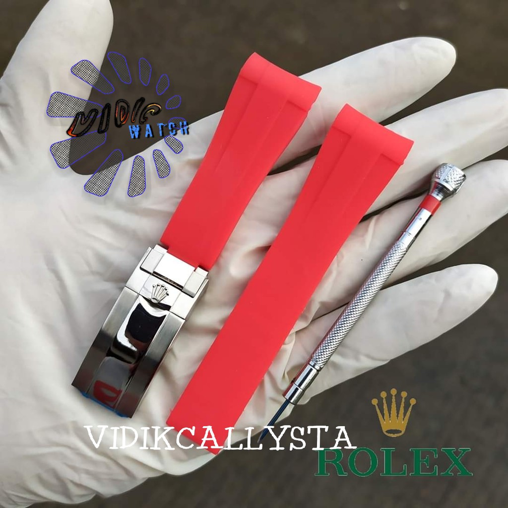 Strap Rolex Rubber B + Buckle khusus Rolex Gmt/Yact master 20mm Model Curve Swiss - Merah