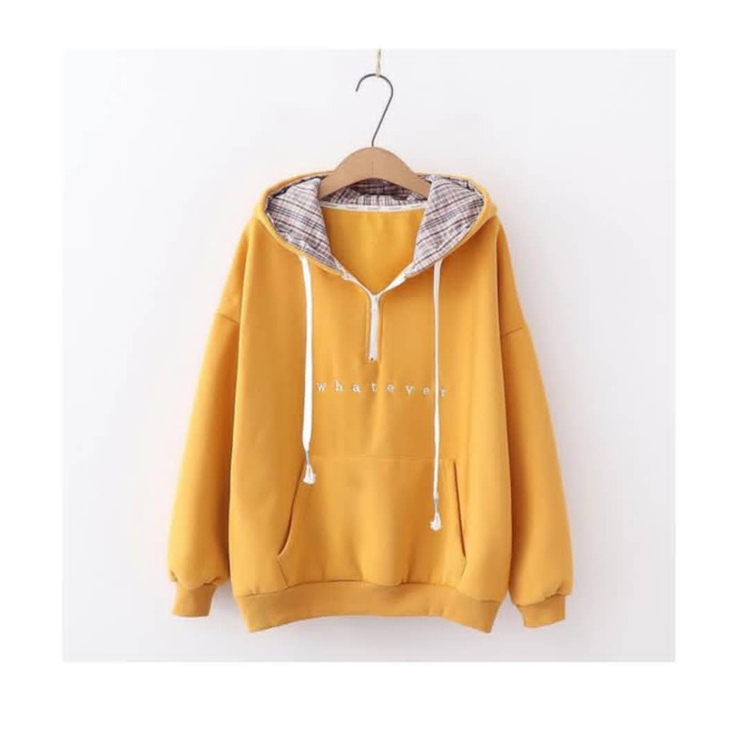 HOODIE WANITA . WHATEVER HOODIE . SWEATER WANITA . SWEATER MURAH . HIJAB OUTFIT . KOREAN STYLE-1