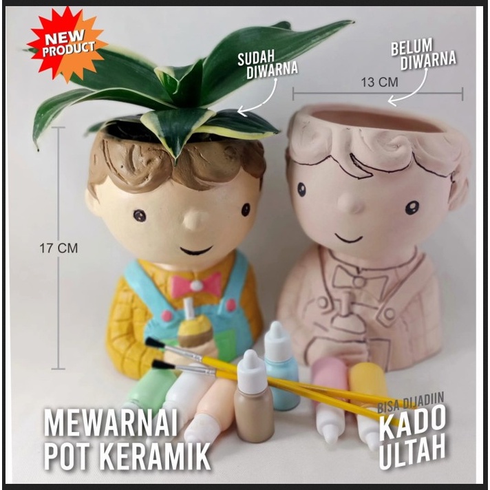 DIY MEWARNAI POT KEMBANG KERAMIK TANAH LIAT DILENGKAPI CAT WARNA DAN KUAS