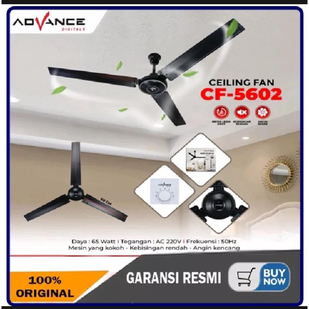 Kipas Angin (Ceiling Fan) Advance  Ceiling Fan Besi HITAM Original Bergaransi Resmi - TERMURAH