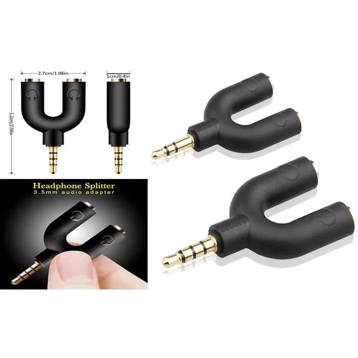 Audio Splitter U Shape Male to Dual Female Jack 3.5mm