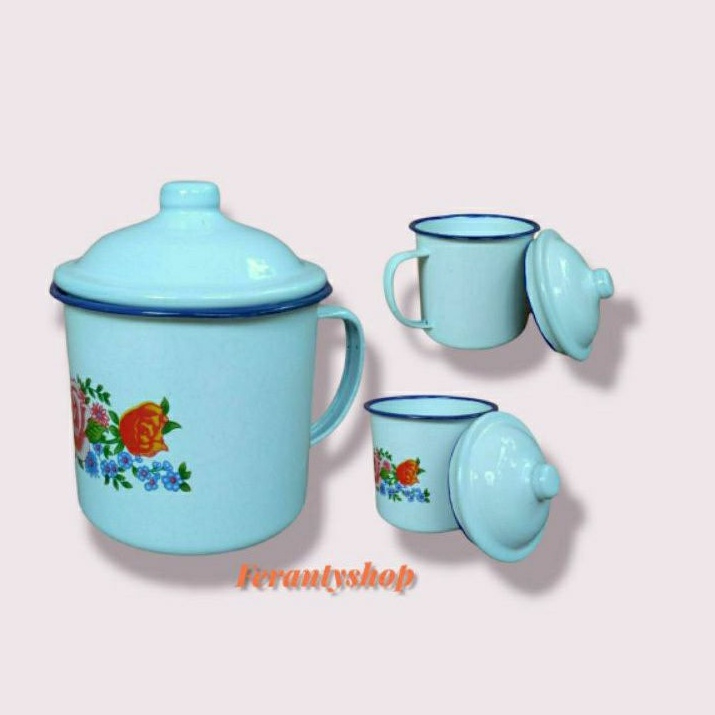 Mug muk enamel tutup kaleng/cangkir Mug jadul