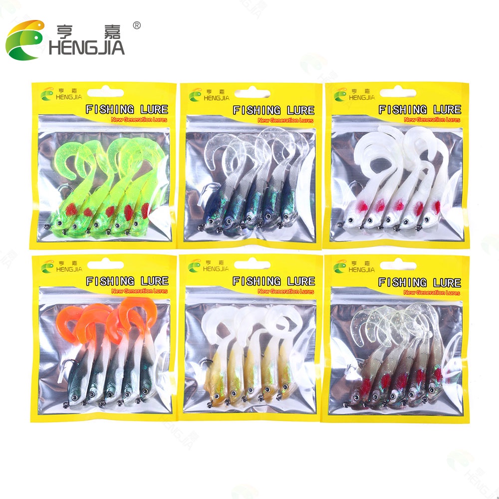 Hengjia 5pcs / Kantong Umpan Pancing Softlure Bentuk Ikan Imitasi 7cm 10g Bahan Silikon